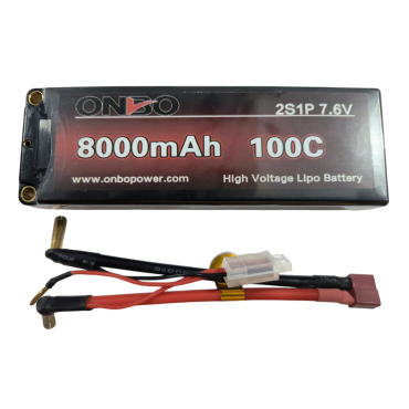 BATERIA DE LIPO 2SIP 7.6V 8000MAH 100C HARD CASE COM PLUG DEANS ONBO OP-8000-100-2S1P-CAR-HV